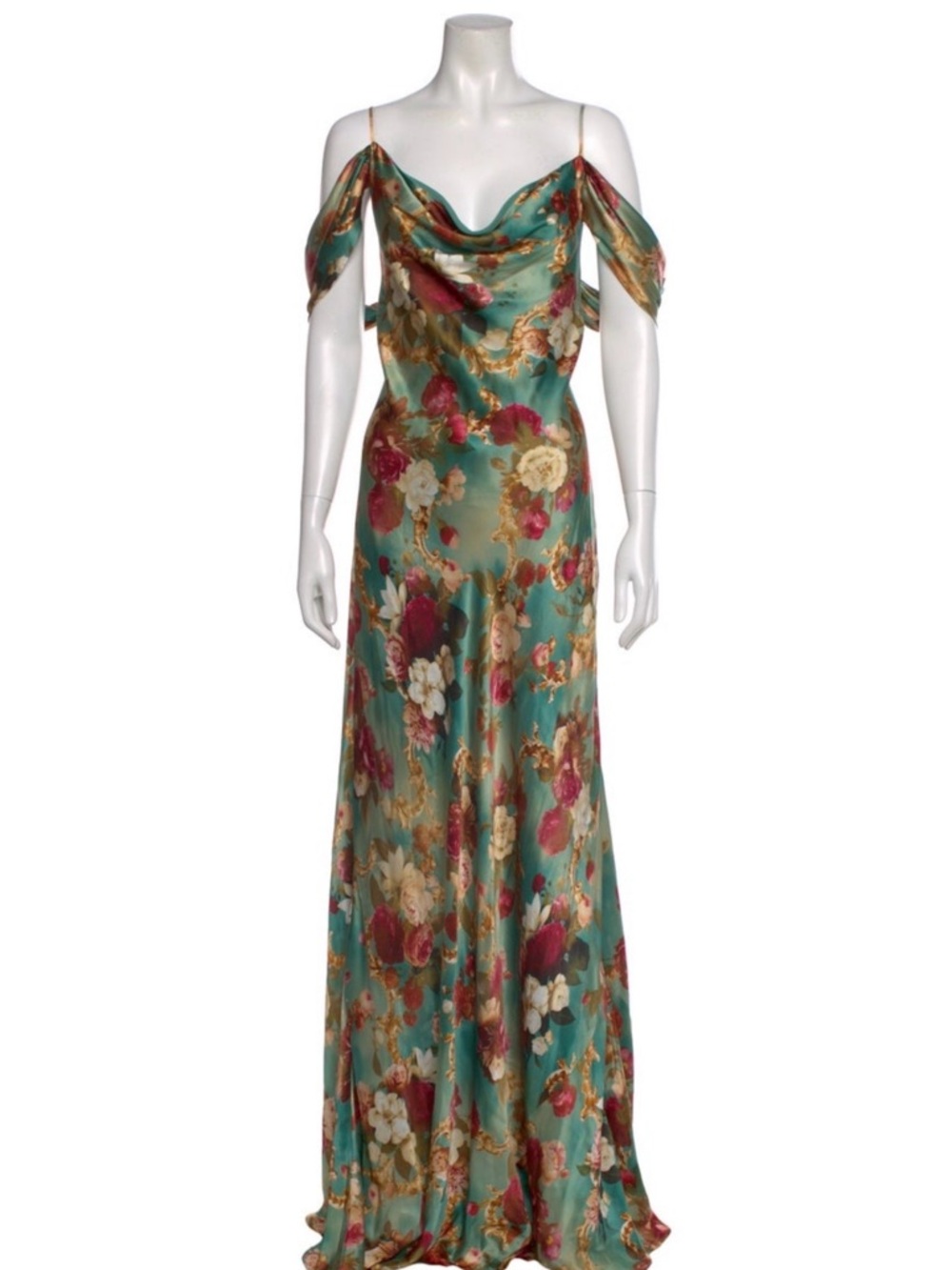 L’agence  Floral Satin Cowl Neck Gown